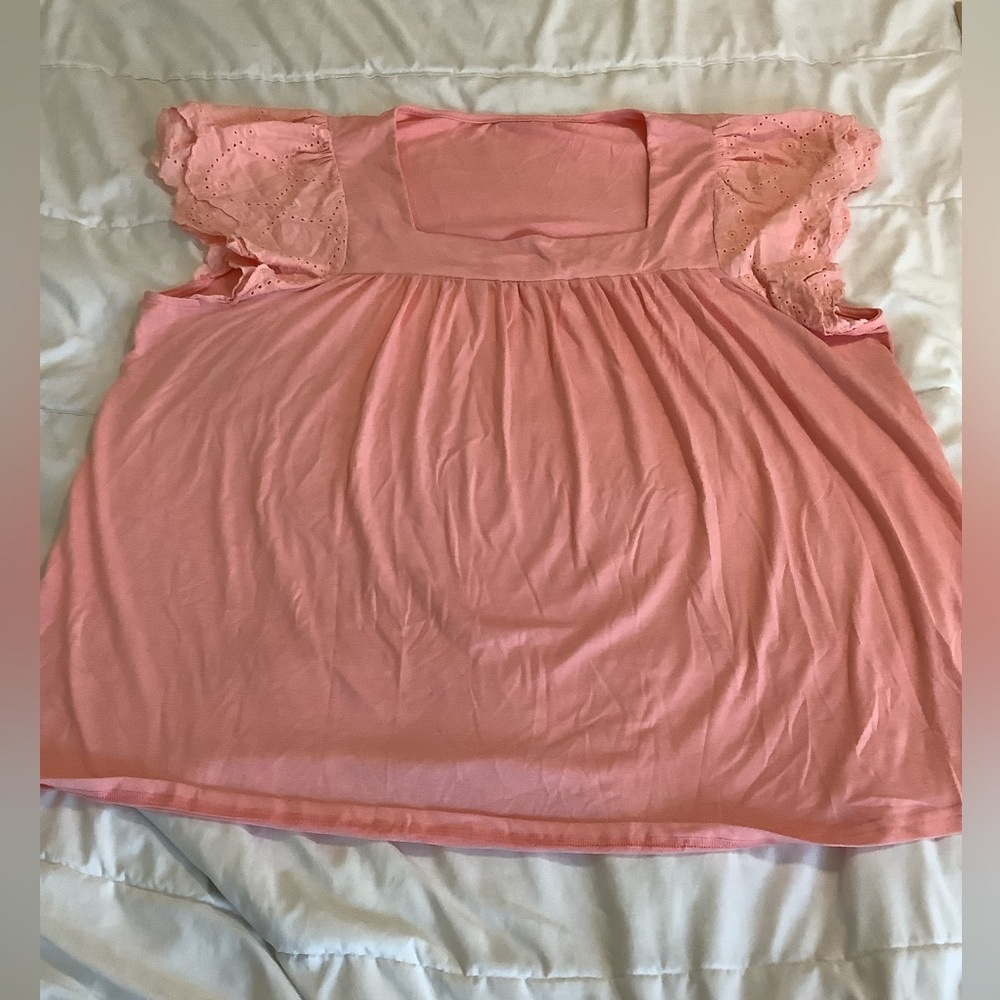 Pink eyelet flutter sleeve Summer Top square neck 3X
